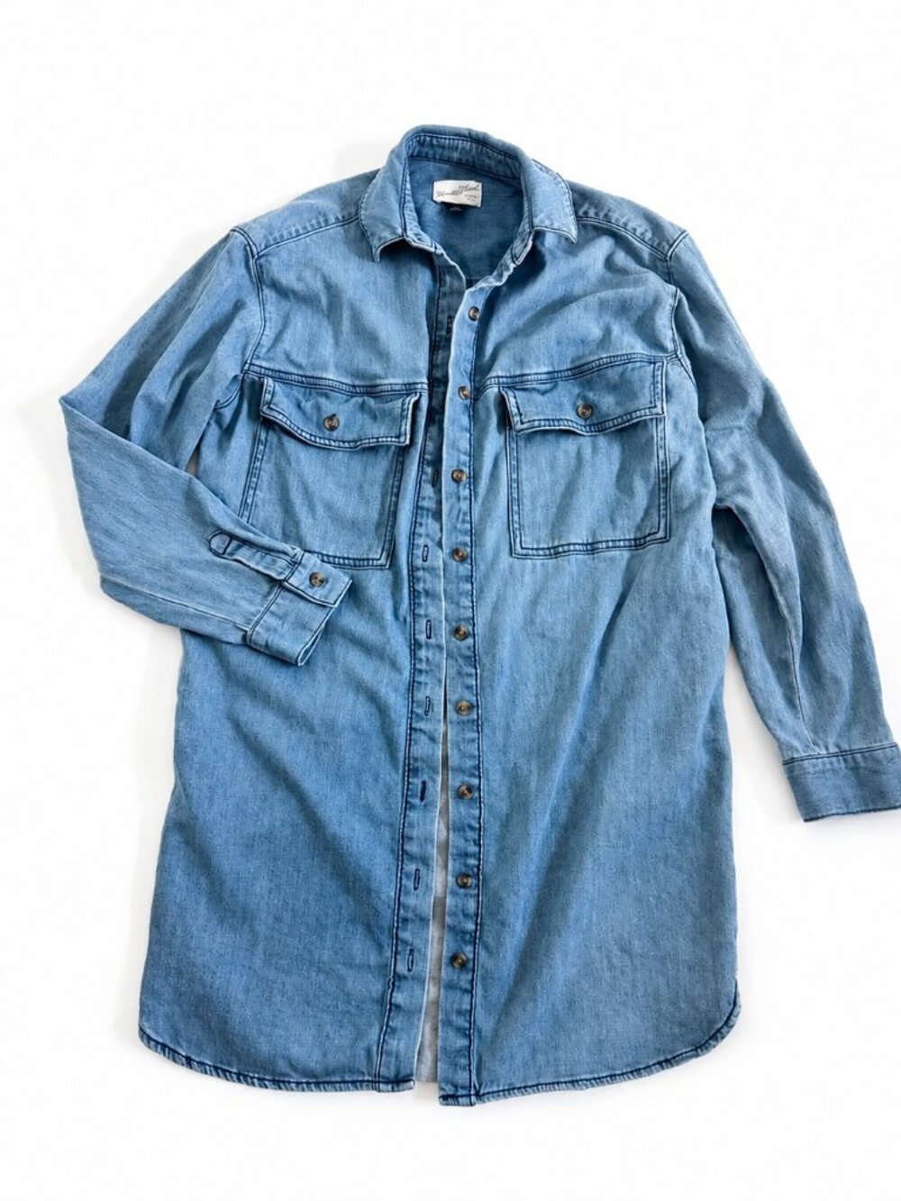 Universal Thread Denim Shirt Dress Button Front Long Sleeve Blue Size S